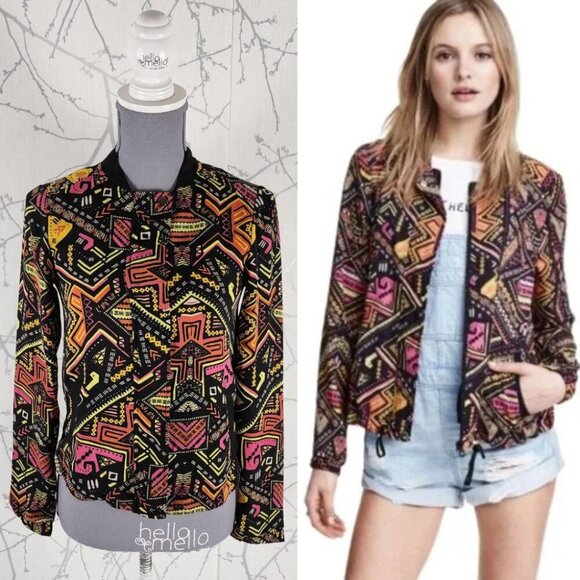 H&M x Coachella Abstract Aztec Print Full Zip Bomber Jacket - Picture 1 of 4